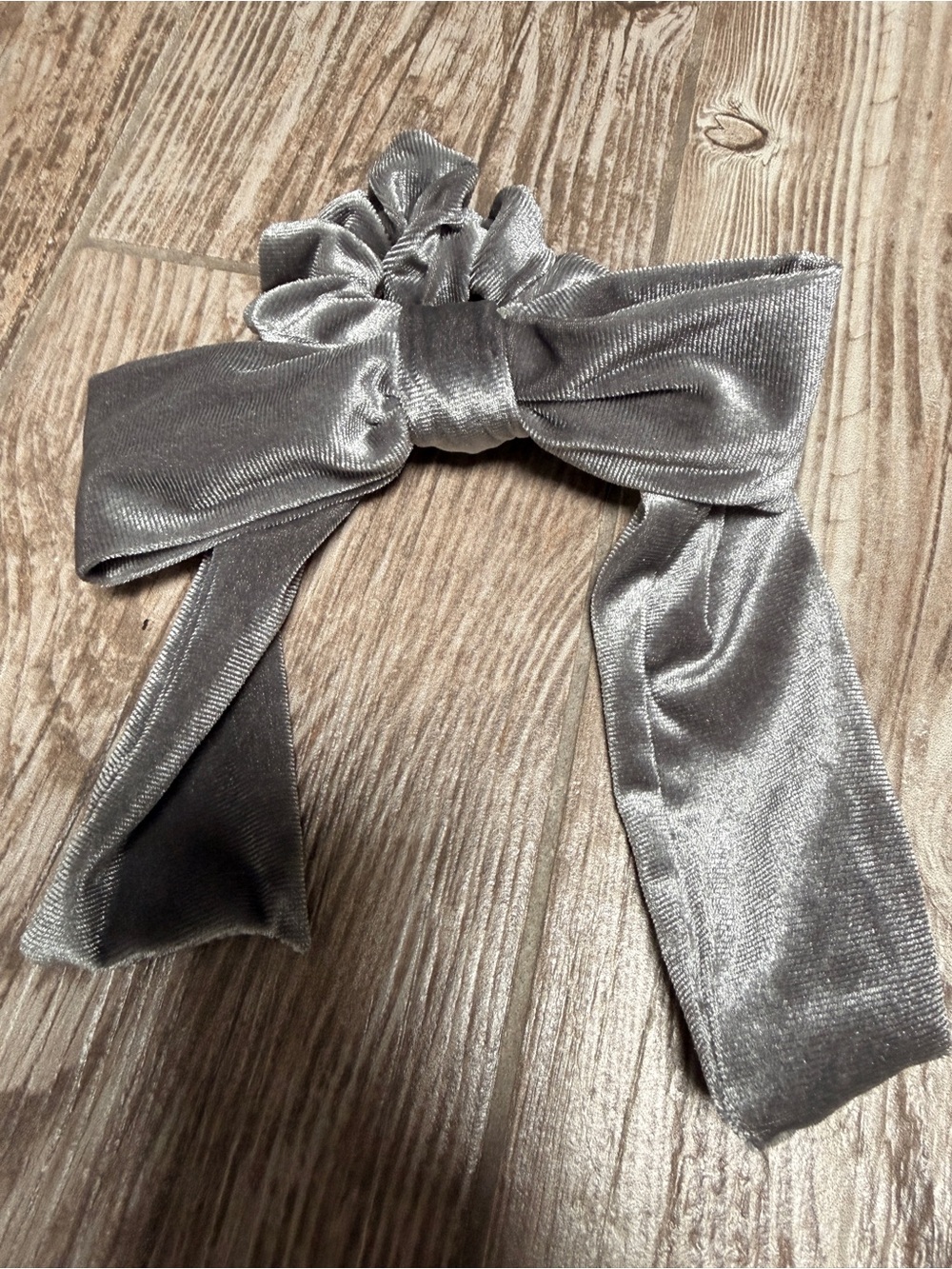 Silver Velvet Bow Scrunchie Hair Tie